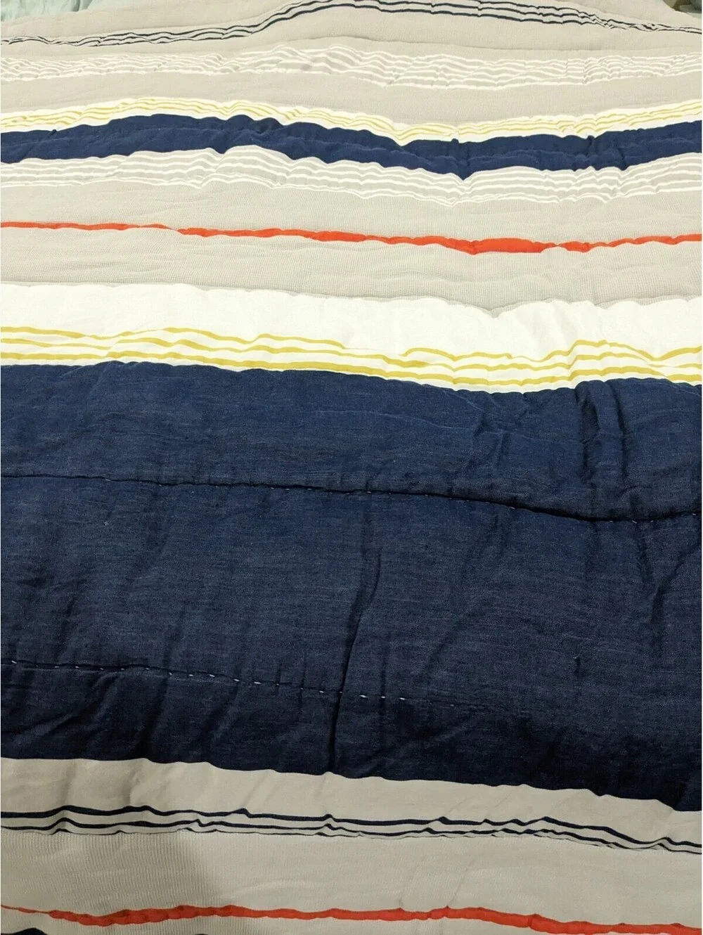 Pottery Barn Teen Wyatt Stripe Comforter Full Queen blanket blue denim orange